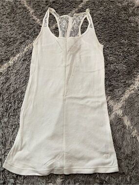American Eagle Outfitters White Ribbed Lace Racerback Tank